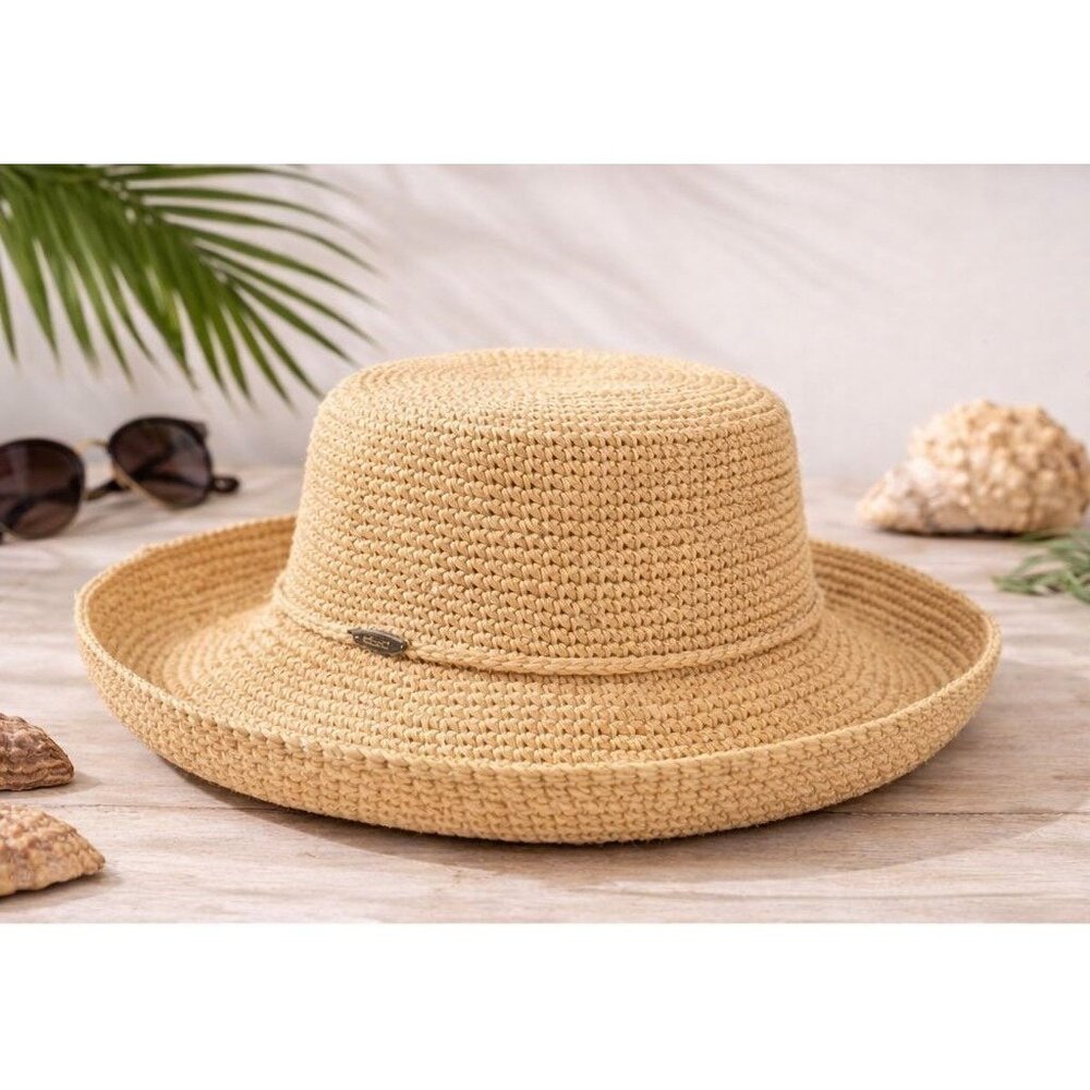 Scala Natural Straw Sun Hat | Woven Raffia | Wide Brim | One Size | Bow Back Det - Picture 2 of 5
